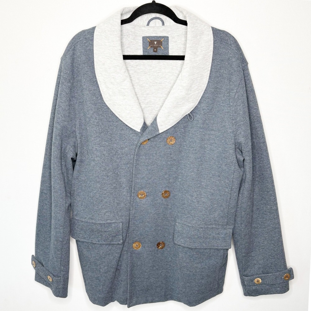 Left Coast Tee Mens XL Blue Double Breasted Shawl Collar Cardigan Sweater Jacket